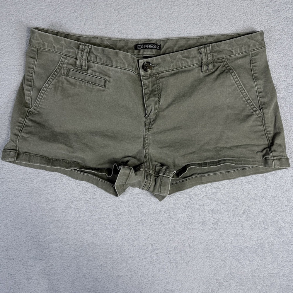 Express Women's Size 8 Shorts Olive Green Stretch Twill Chino Low Rise Casual